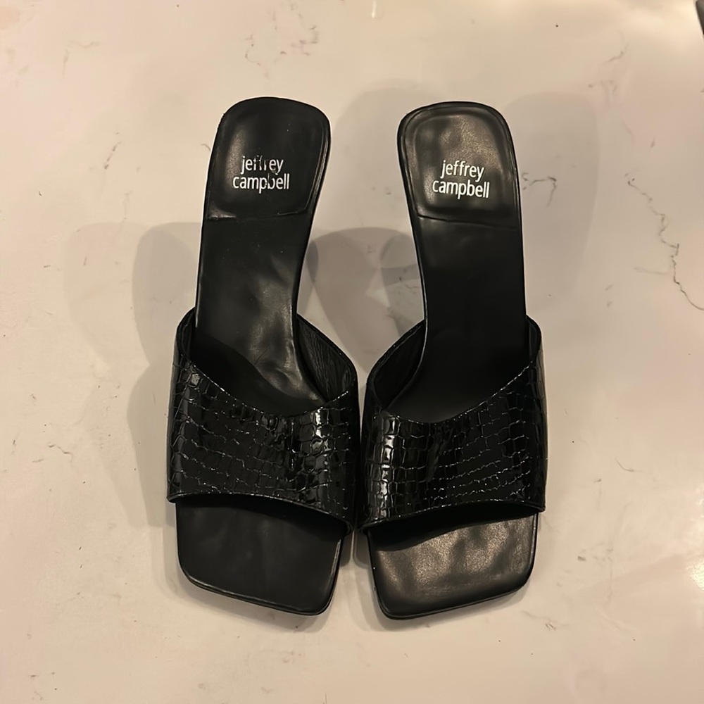 Jeffery Campbell black square toe kitten heel